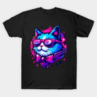 Trendy Kawaii Cosmic Cat in Stars T-Shirt